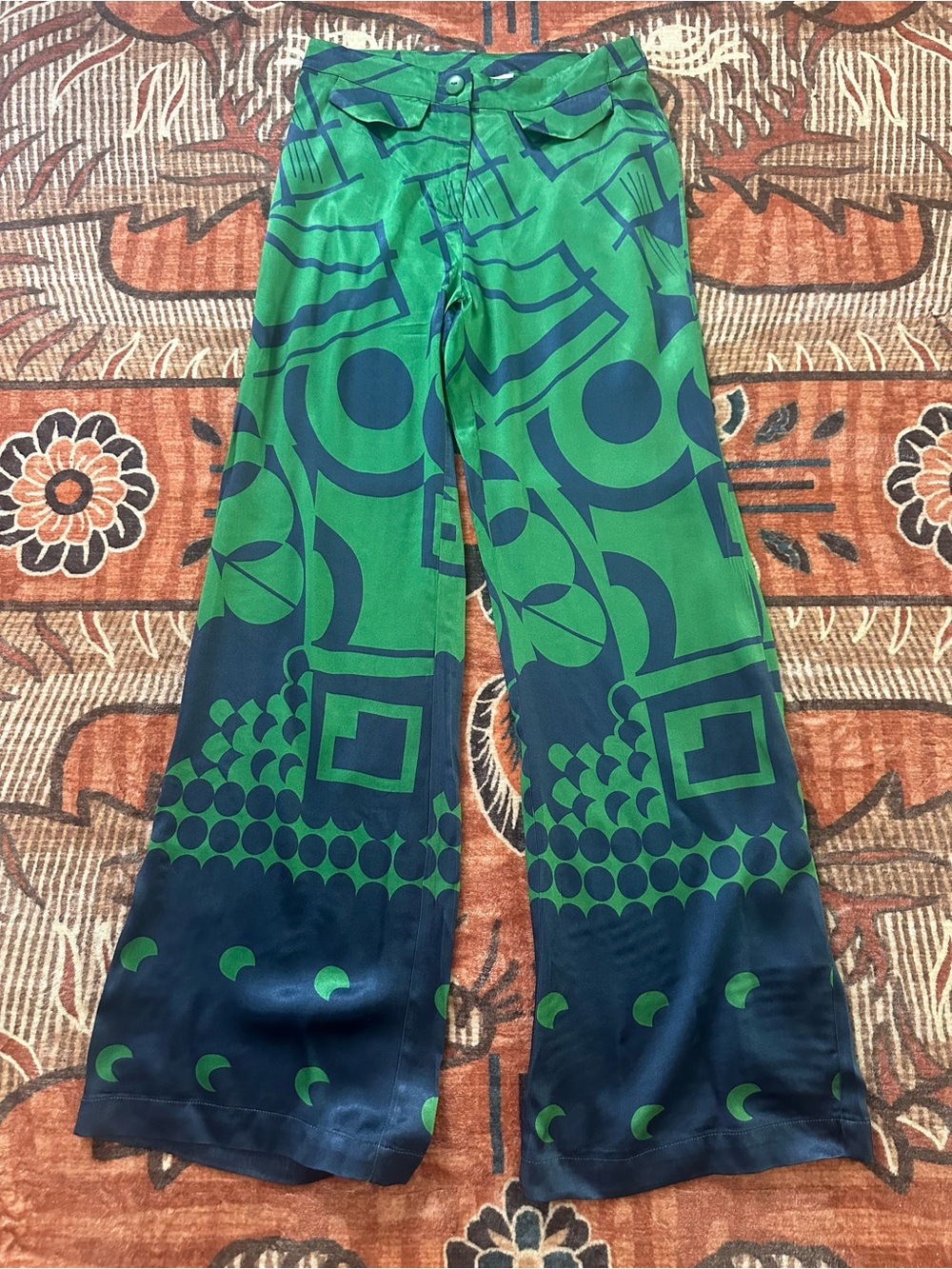 Anthropologie, Corey Lynn Calter Green & Navy Striped flowy Pants